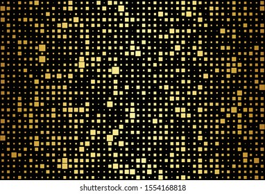 Simple square shapes wallpaper on dark background with golden effect. Suitable for glamour party theme and promotional items backdrop like web banner, flyer, poster, brochure and business card.