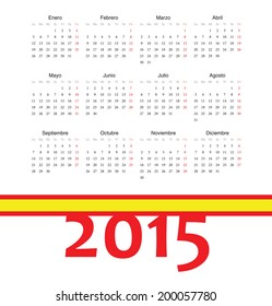 Simple square spainish 2015 year vector calendar. Week starts from Monday.