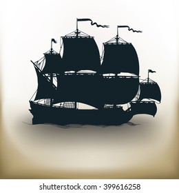 simple square symbol ancient ship on beige background
