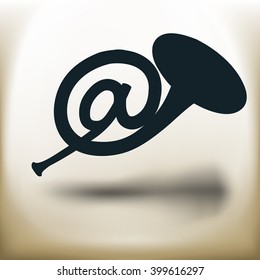 simple square symbol mail horn in the form of commercially AT on beige background