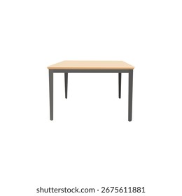 Mesa quadrada simples com parte superior de madeira clara e pernas cinzentas escuras