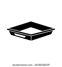 Gráfico de bandeja quadrada, exibição em ângulo, contorno preto sólido.