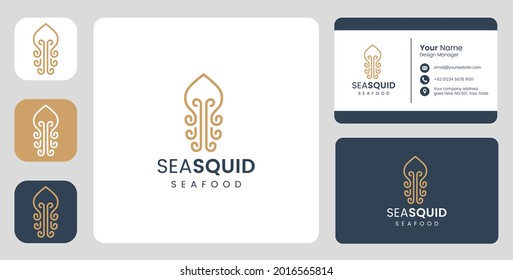 Simple squid fish Logo with stationary template