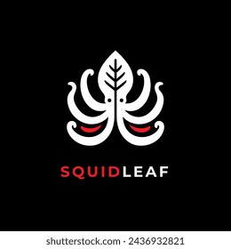 Simple squid and leaf logo. Squid and leaf modern logo concept