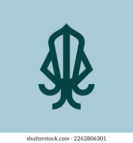 simple squid line icon logo vector design, modern logo pictogram design of sea creature kraken