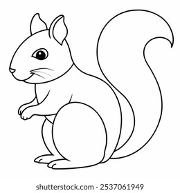 Simple Squirrel Outline - Black and White Squirrel Clip Art for Coloring Pages and Educational Use