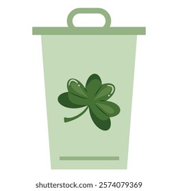 simple st patrick's day dustbin icon with shamrock in the middle of the icon for a variety of designs, posters or banners	