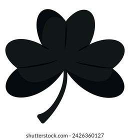 simple st patrick's day four leaf clover drawn and filled with black outline, for logo or design