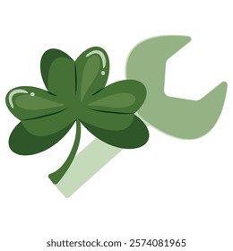 simple st patrick's day wrench icon with shamrock placed next to the icon for various designs, posters or banners	