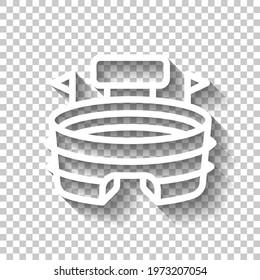 Simple stadium icon, sport arena. White linear icon with editable stroke and shadow on transparent background