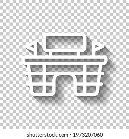 Simple stadium icon, sport arena. White linear icon with editable stroke and shadow on transparent background