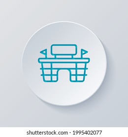 Simple stadium icon, sport arena. Cut circle with gray and blue layers. Paper style