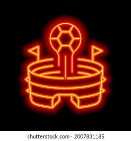 Simple stadium icon, sport arena. Orange neon style on black background. Light linear icon with editable stroke