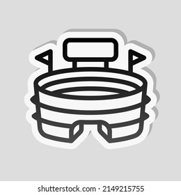 Simple stadium icon, sport arena. Linear sticker, white border and simple shadow on gray background