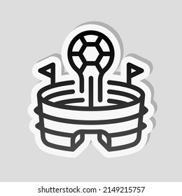 Simple stadium icon, sport arena. Linear sticker, white border and simple shadow on gray background