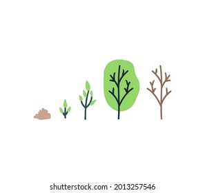 Simple Stages of plant growth. Earth, sprout, maturity and withering. A simple illustration of cycles. An analogy for a business, a company...