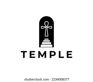 Simple Stair Temple With Ankh Symbol Logo Design Template