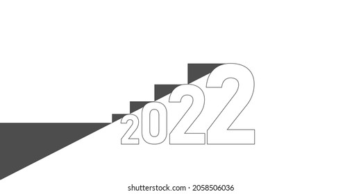 Simple Staircase concept design with raising numbers under the stairs. Happy New year 2022. Abstract design for 2022 New Year.