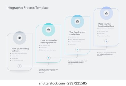 Simple staircase infographic template with four options. Flat presentation diagram with thin lines and minimalistic icons.