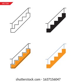 Simple stairs icon on white background 4 types such as outline, black, color, outline and color. Vector illustration.