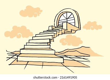 Simple stairway drawing art vector for card, illustration, decoration