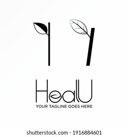 Simple stalk and leaf element. Letter EA sans serif font image graphic icon logo design abstract concept vector stock. Can be used as a symbol related to plant or initial