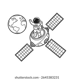 Simple standing astronaut illustration in space suit gear – Vector Illustration