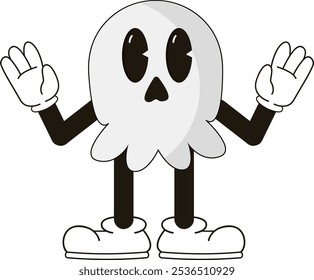 simple standing scary skull halloween mascot illustration with funny pose and expression