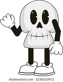 simple standing still skull halloween mascot illustration with funny pose and expression