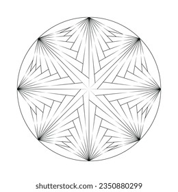Simple, star easy mandala for adults, seniors and beginners. Digital drawing. Flower, Flower, Oriental Vector illustration.