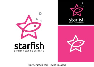 Simple Star and Fish Line Art logo design for Starfish Sea Life Beach logo design