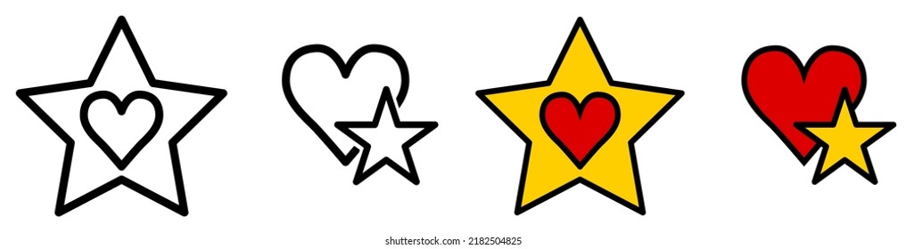 Simple star and heart icon combined, one object inside other