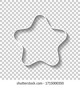 Simple star icon, sign of rating or rank. White outline sign with shadow on transparent background
