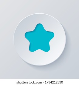 Simple star icon, sign of rating or rank. Cut circle with gray and blue layers. Paper style