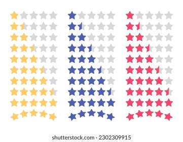 Conjunto de ilustraciones de estrella simple (amarillo, azul, rojo)