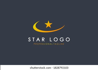 Einfaches Star-Logo. Geometrische Form des Golden Geometric-Sterns mit Zeilensprungkomet einzeln auf schwarzem Hintergrund. Für Unternehmens- und Branding-Logos geeignet. Flaches Vectorlogo-Design-Vorlagenelement.