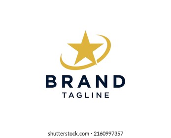 Simple Star Logo. Gold Geometric Star Shape With Line Wave Comet Isolated On White Background. Usable For Business And Branding Logos. Flat Vector Logo Design Template Element.