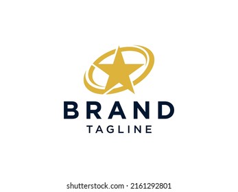 Simple Star Logo. Gold Geometric Star Shape With Line Wave Comet Isolated On White Background. Usable For Business And Branding Logos. Flat Vector Logo Design Template Element.