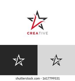 Simple Star logo icon template. Modern Red Black Design isolated on white black grey background. Flat Style Vector. Suitable for business, finance.