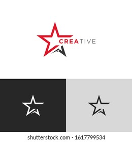 Simple Star logo icon template. Modern Red Black Design isolated on white black grey background. Flat Style Vector. Suitable for business, finance.