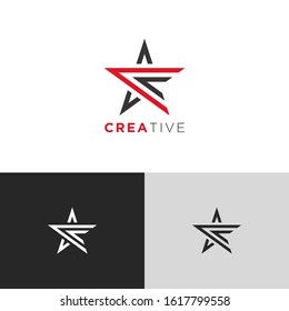 Simple Star logo icon template. Modern Red Black Design isolated on white black grey background. Flat Style Vector. Suitable for business, finance.