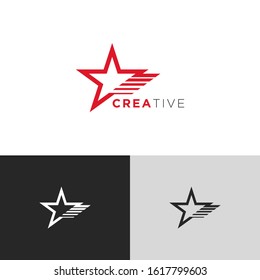 Simple Star logo icon template. Modern Red Black Design isolated on white black grey background. Flat Style Vector. Suitable for business, finance.