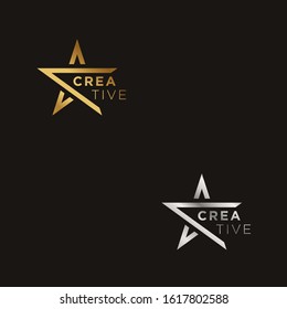 Simple Star logo icon template. Modern Gold Silver Vector Design isolated on black background. Suitable for business, finance.