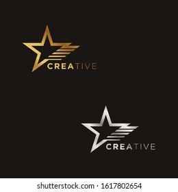 Simple Star logo icon template. Modern Gold Silver Vector Design isolated on black background. Suitable for business, finance.