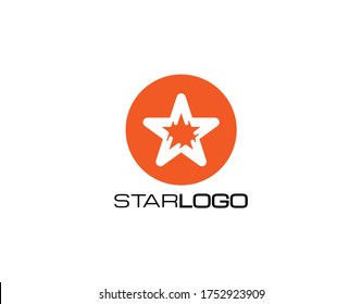 Simple Star Logo with Modern Concept. Design with Negative Space Star on Orange Circle Isolated on White Background. Vector Illustration.