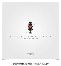 Simple star Mic Microphone for Podcast Radio Recording Logo design logo premium elegant template vector eps 10