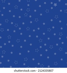 Simple star pattern. Blue background, small light blue stars. Print for textiles, wallpaper, postcards and packaging.
