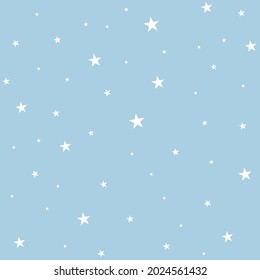 Simple star pattern. Small white stars. Soft blue background. Vector texture. Elegant fashion print for Wallpaper and textiles.
