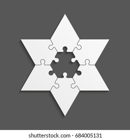Simple star puzzle six piece business presentation. Star outline puzzle, Closed cycle infograph. 6 Step contour process diagram. Section line compare puzzle banner.