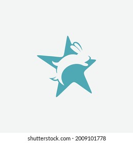 simple star rabbit funny logo vector